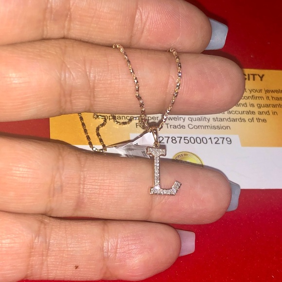 10k solid gold real diamond L initial custom monogram pendant FREE Appraisal HOT - Picture 7 of 8